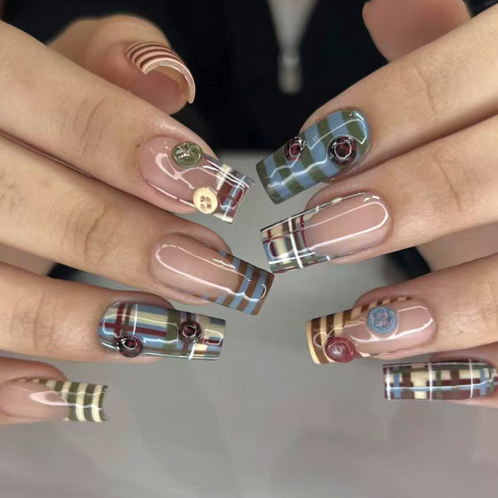 Artificial fingernails with trendy checked pattern Kalsten