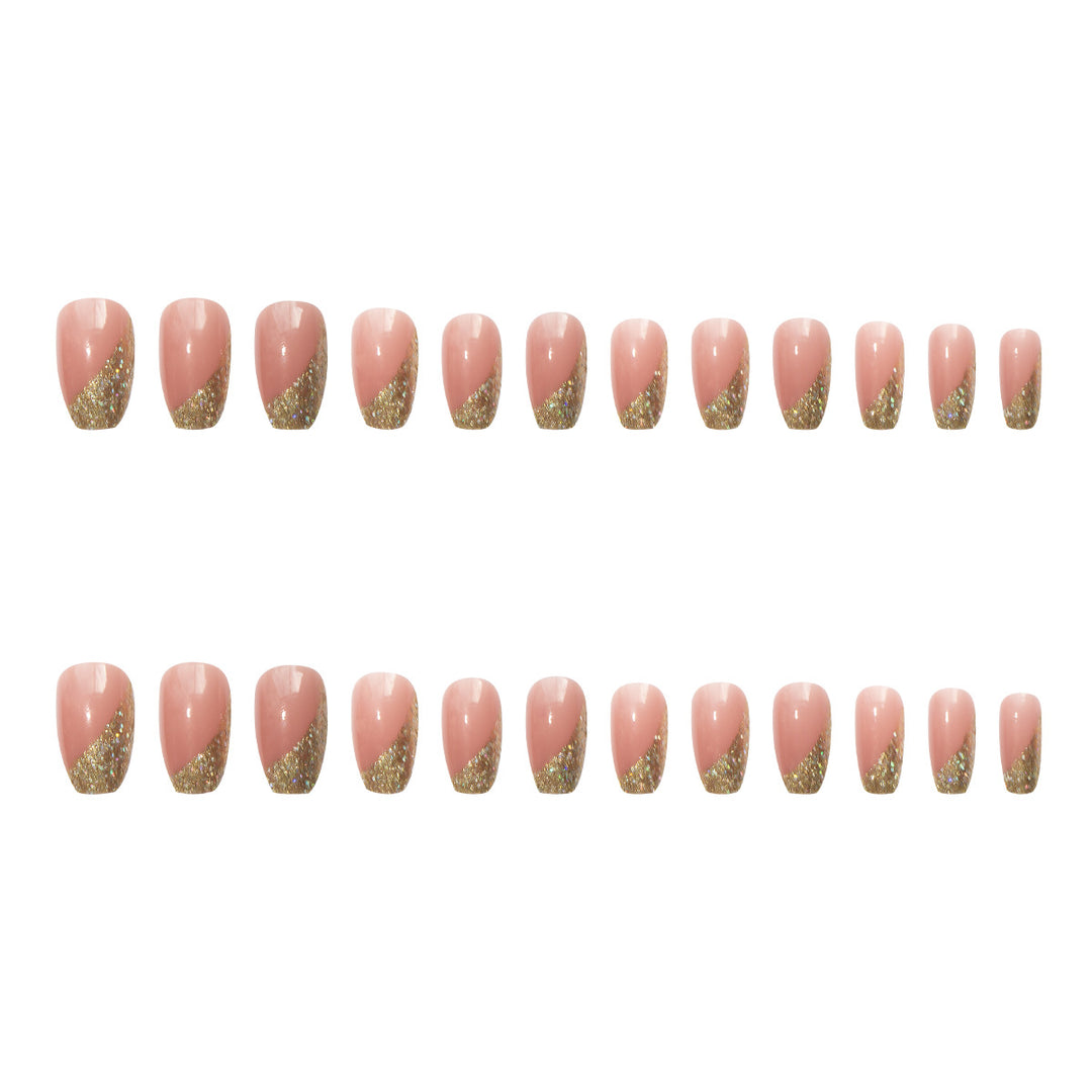 Glamorous artificial nail set with sparkling glitter and French tip Kalsten