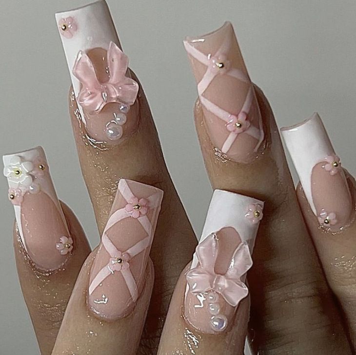 Artistic 3D Nail Tips with Bow Motifs Kalsten