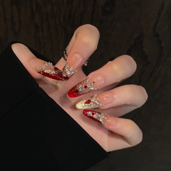 Decorative Stiletto Press-On Nail Set with Gemstone Accents Kalsten