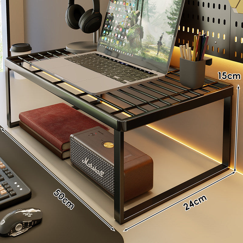 Ventilated Metal Desk Riser Shelf with Open Grid Surface and Under-Storage