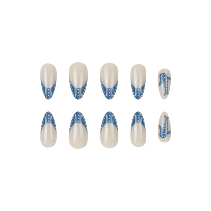 Elegant Shark-Inspired French Tip Press-On Nails Kalsten