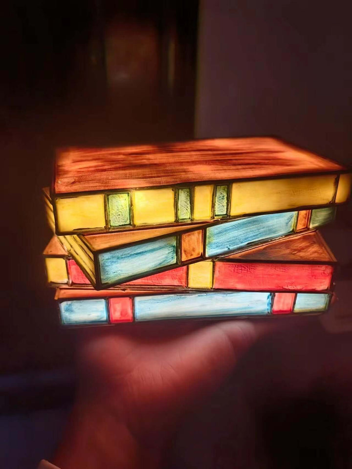 Stacked Books Lamp Nightstand Desk Lamps Resin Handicraft Stacked Books Light Stained Glass Table Desk Reading Light Decorative | Kalsten