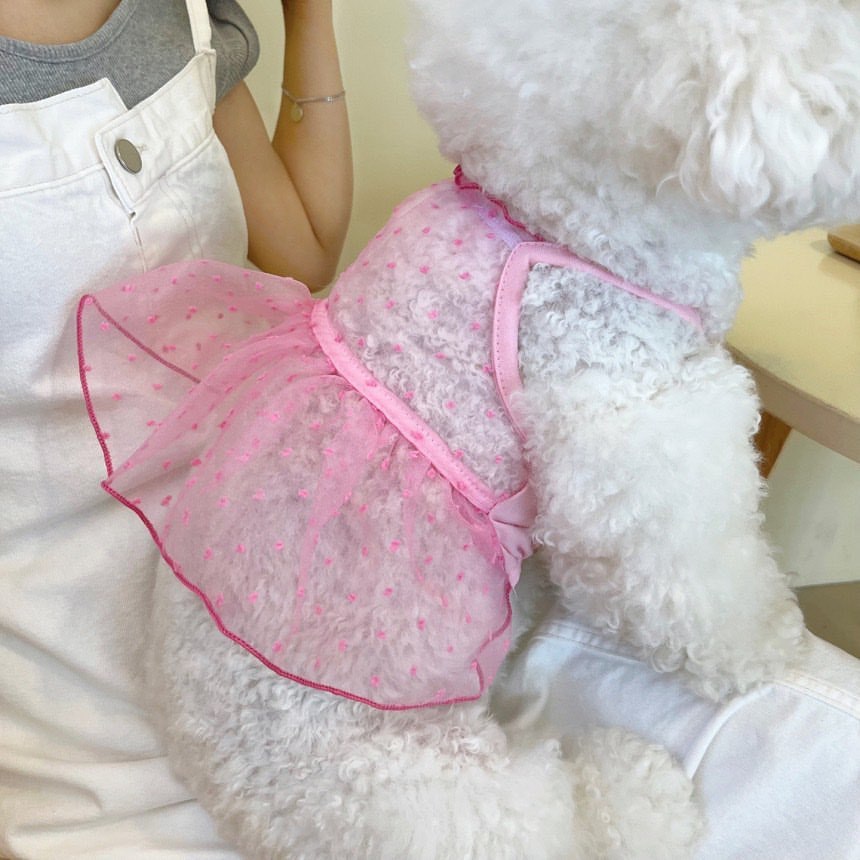 Small Dog Tulle Dot Tutu Dress with Harness Access & Adjustable Back Straps