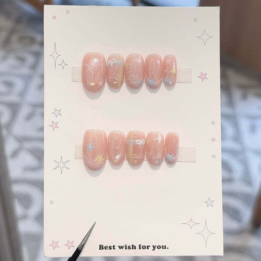 Artificial nails with romantic star and glitter motifs Kalsten