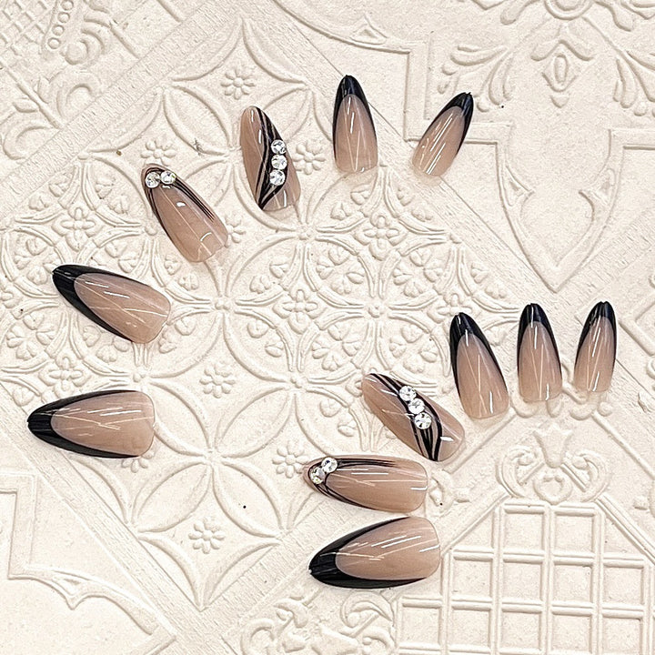 Elegant Press-On Nail Design with Rhinestone Accents Kalsten
