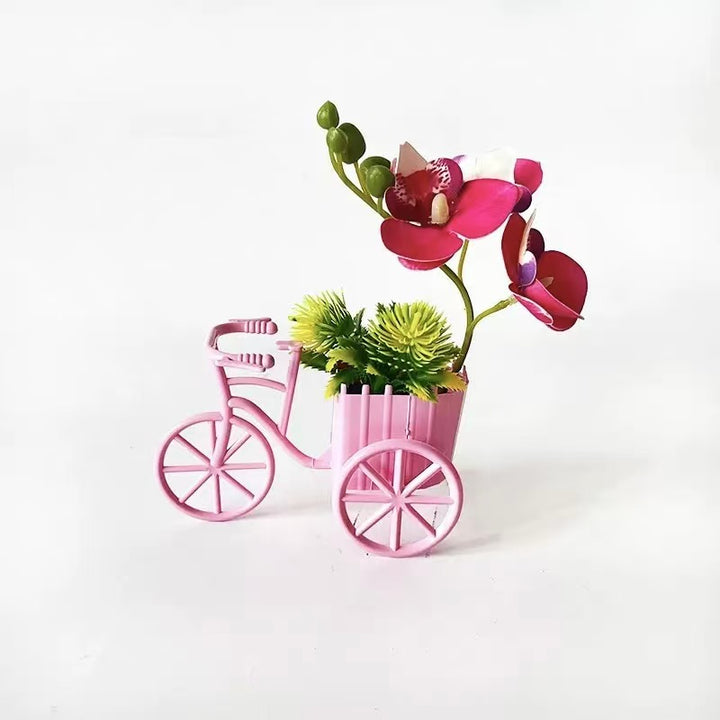 Decorative Bicycle Planter with Faux Orchid Arrangement for Decor