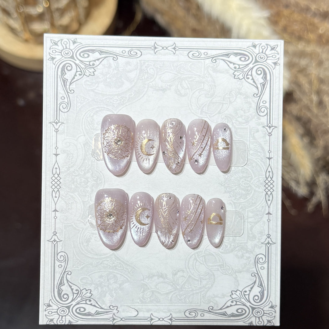 Decorative Press-On Nail Set with Celestial Accents Kalsten