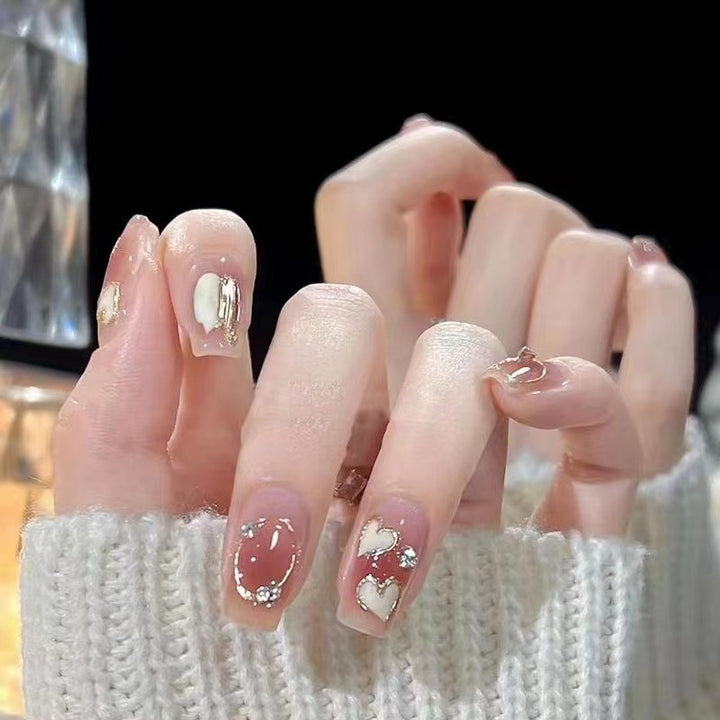 Decorative Heart and Glitter Press-On Nails  1791106435