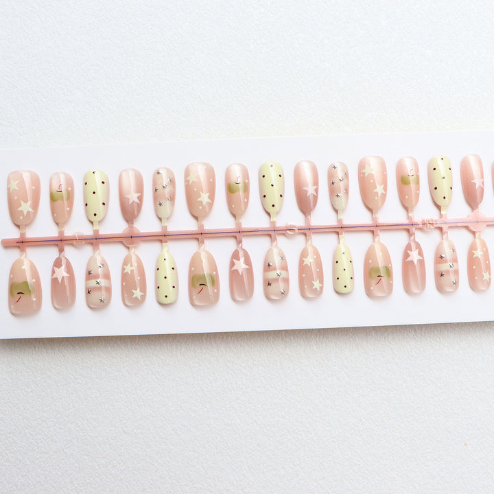 Decorative Press-On Nail Set with Star and Dot Design Kalsten
