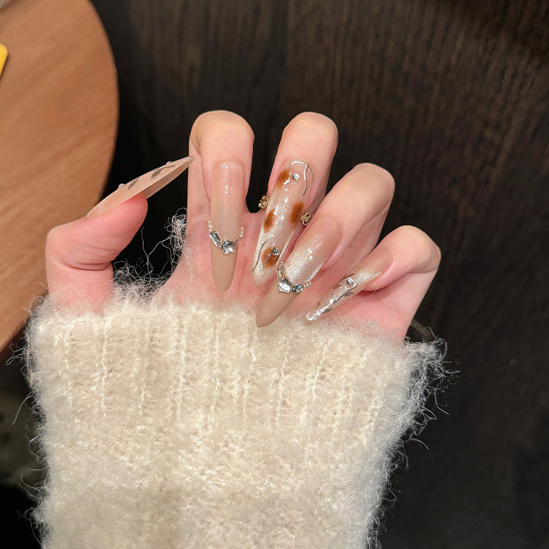 Artistic Stiletto Press-On Nail Art Set with Glitter and Rhinestone Accents