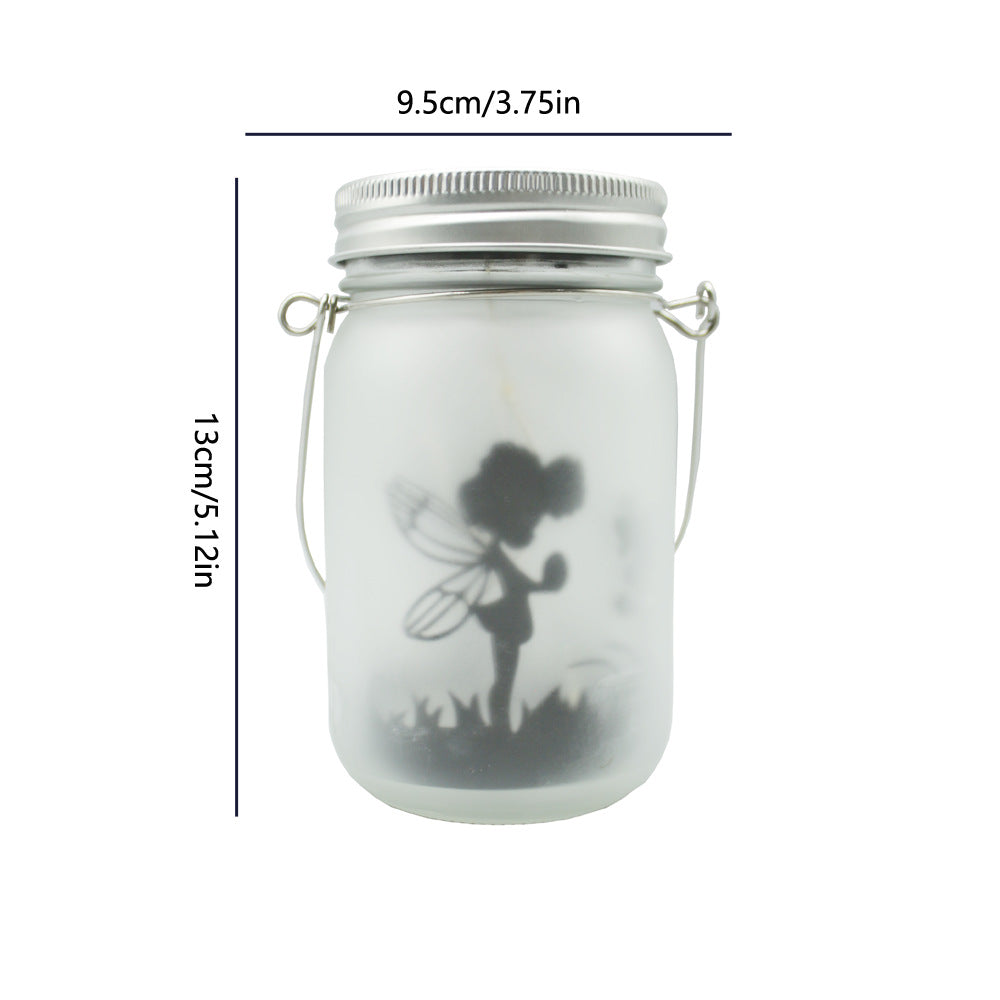 Solar Powered Frosted Fairy Silhouette Mason Jar Lantern With Multicolor LEDs Kalsten