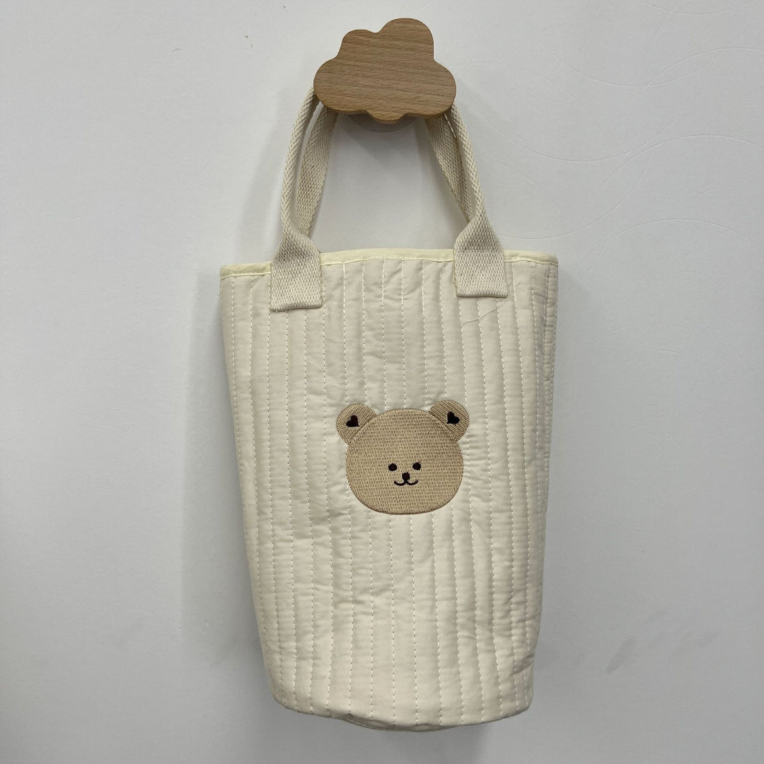 Quilted Cotton Canvas Tote Bag with Embroidered Lemon Motif and Short Webbing Handles