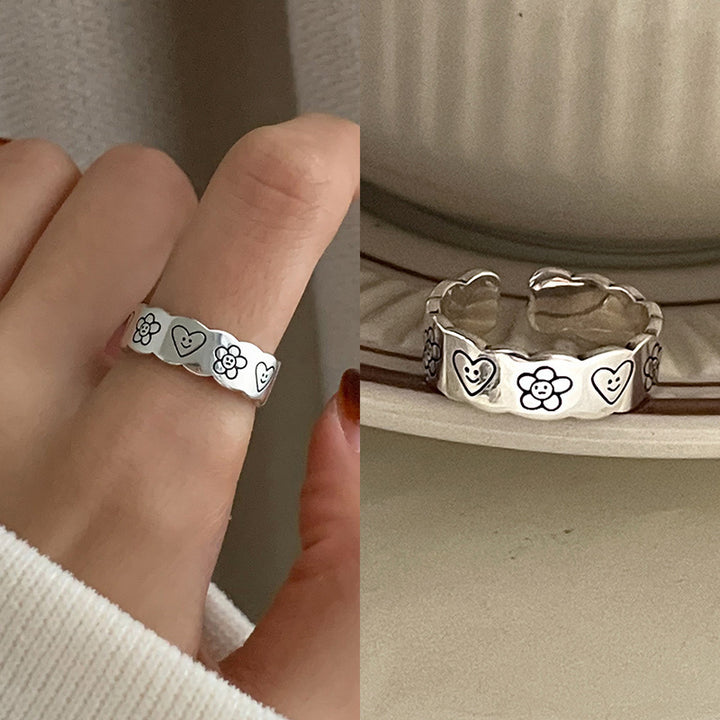 Adjustable Silver Floral Pattern Ring Kalsten