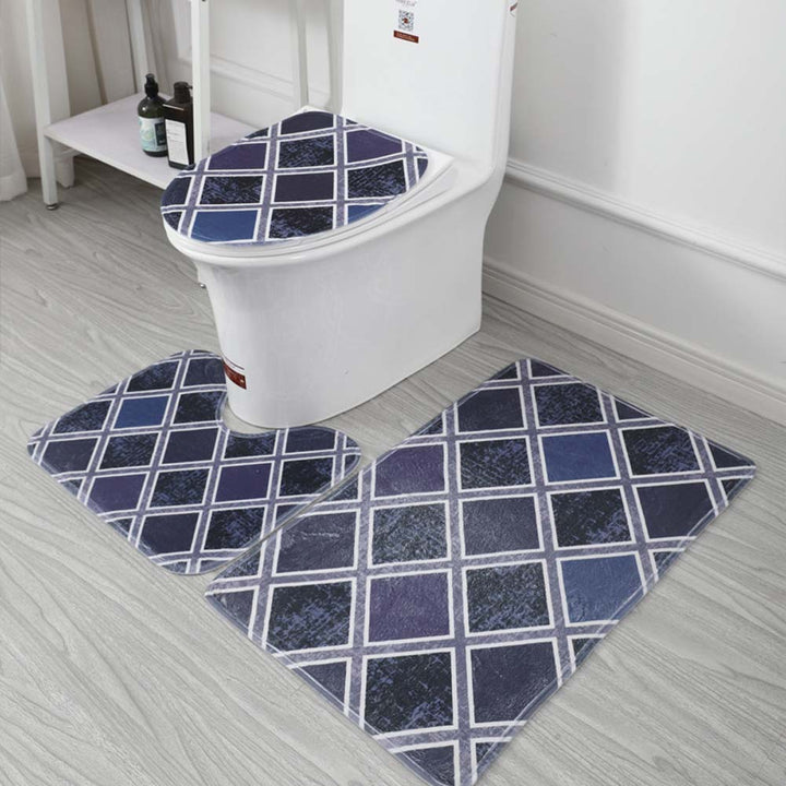 Geometric Patterned Bathroom Mat Set