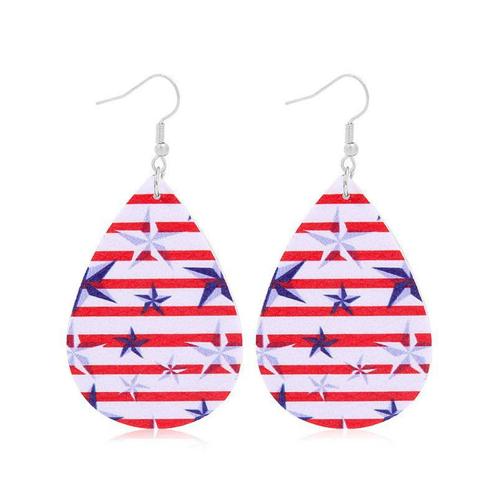 Women heart-shaped drop earrings with patriotic flag print and nickel-free hooks Kalsten