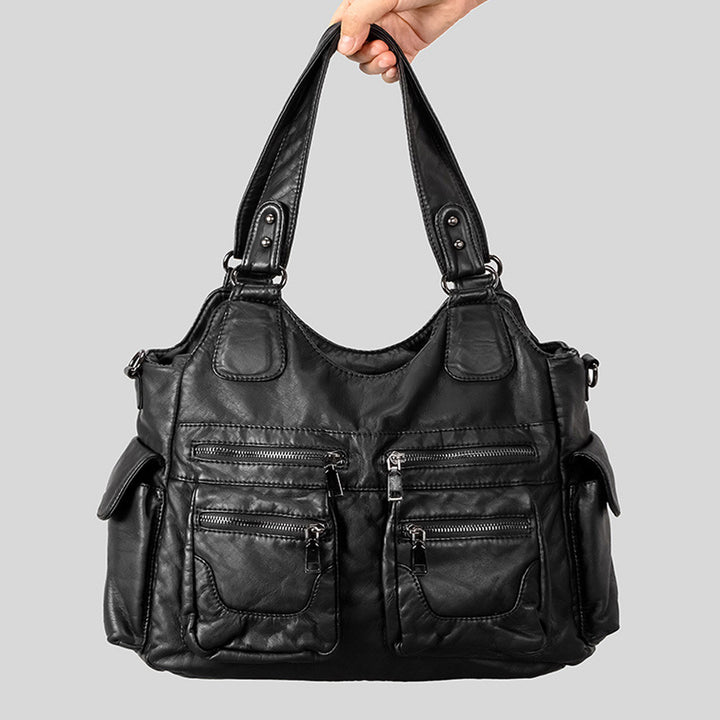 Multi-Pocket Faux Leather Shoulder Bag