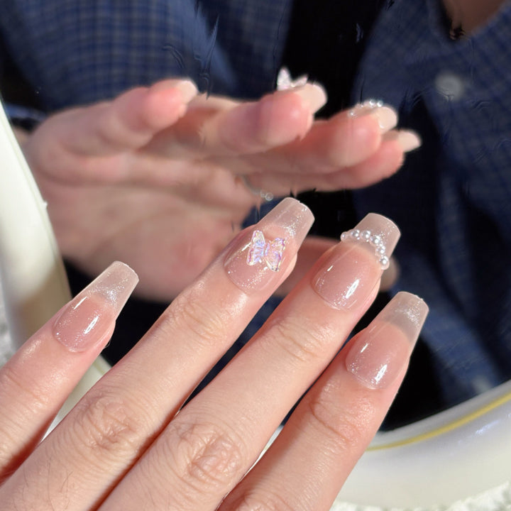 Elegant Butterfly-Embellished Gel Nail Art