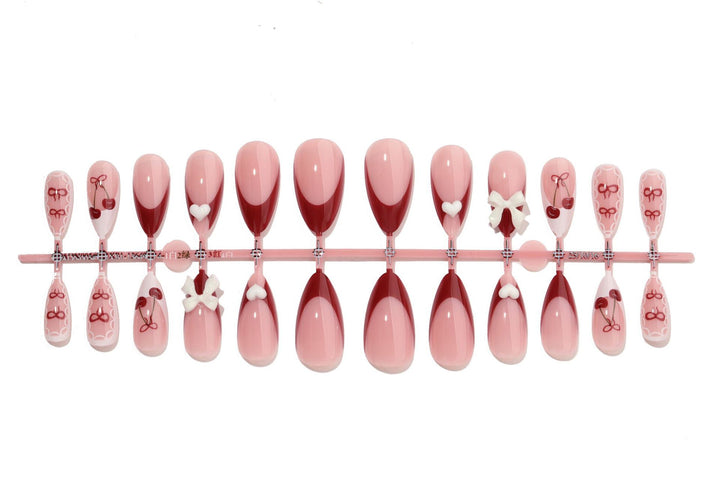Decorative Press-On Nail Set with Charming Cherry and Bow Designs kalsten