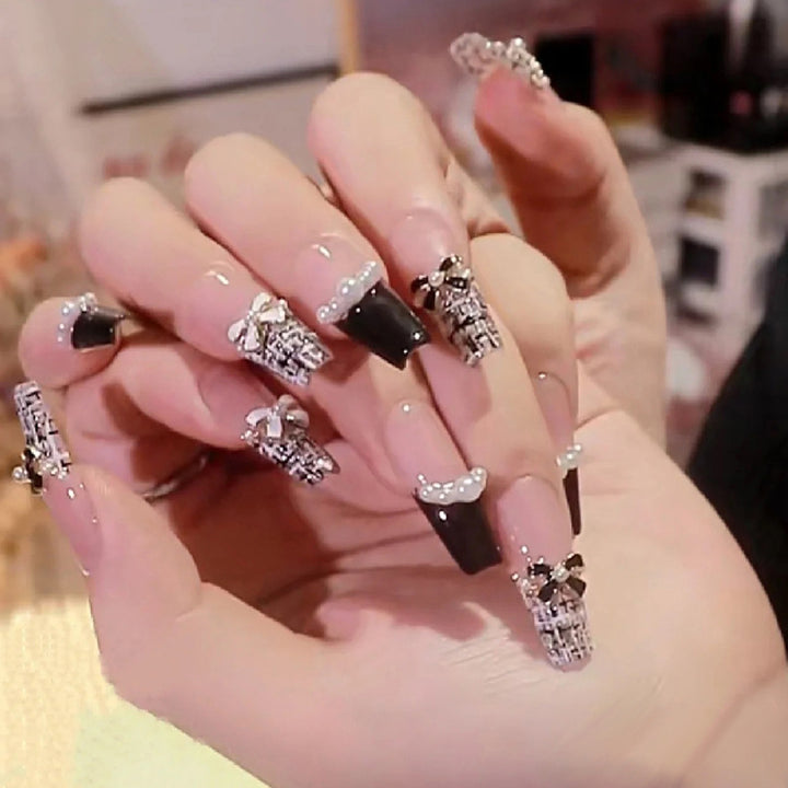 Decorative Stiletto Press-On Nails with Gemstone Accents Kalsten