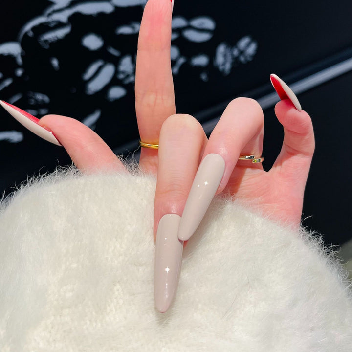 Stiletto Press-On Nail Art Set with Elegant French Tips Kalsten