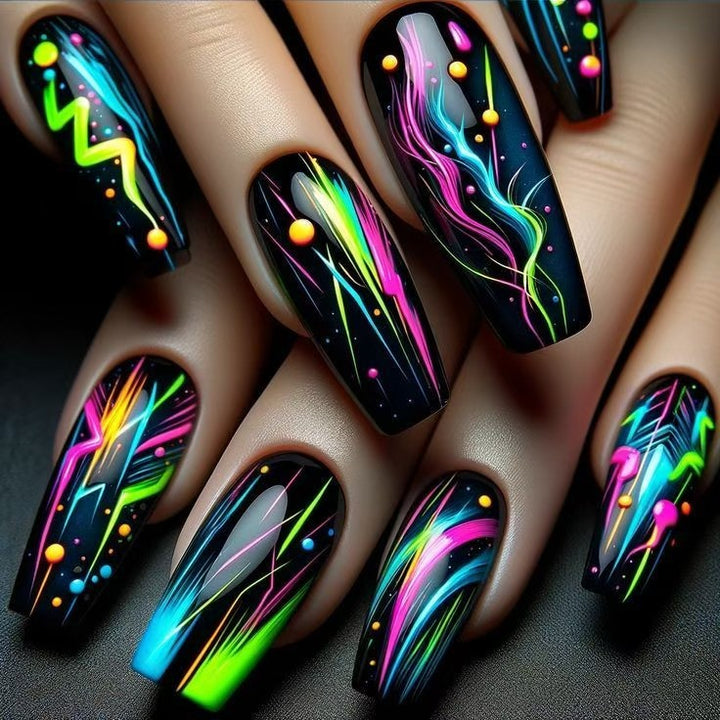 Creative artificial nails with luminous neon design Kalsten