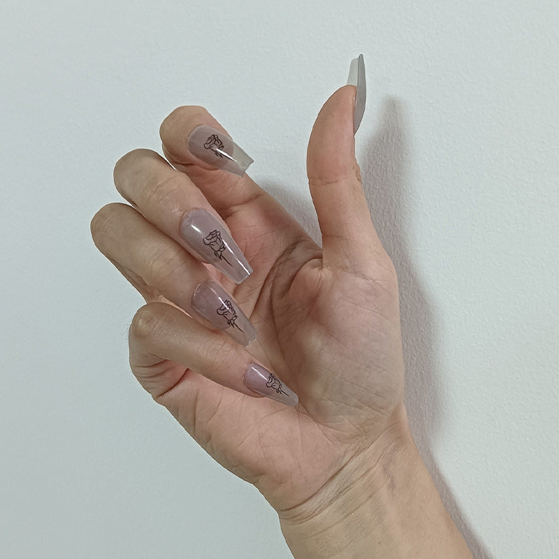 Artful Nail Tips with Rose Pattern Kalsten