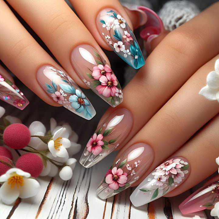 Artificial nail design with floral accents Kalsten