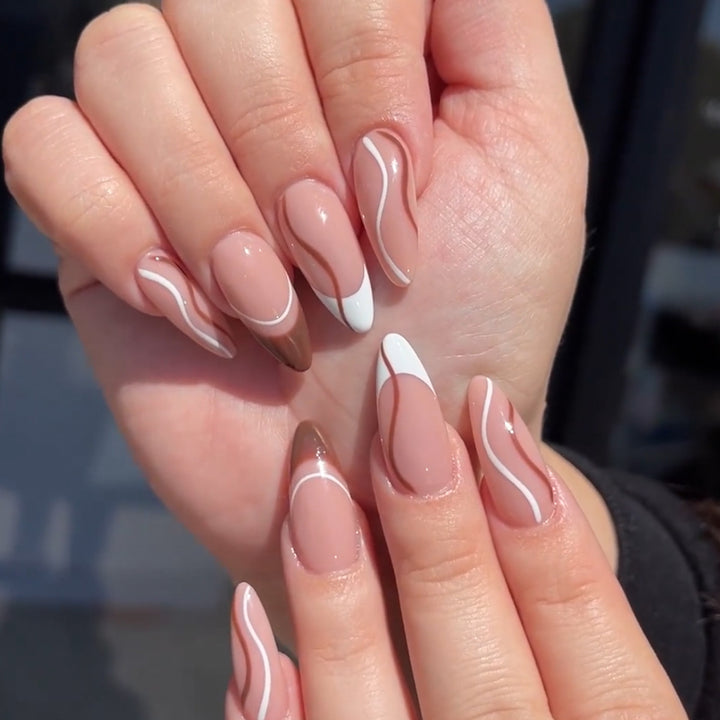 Elegant Wave Design Stiletto Nail Art Extensions Kalsten