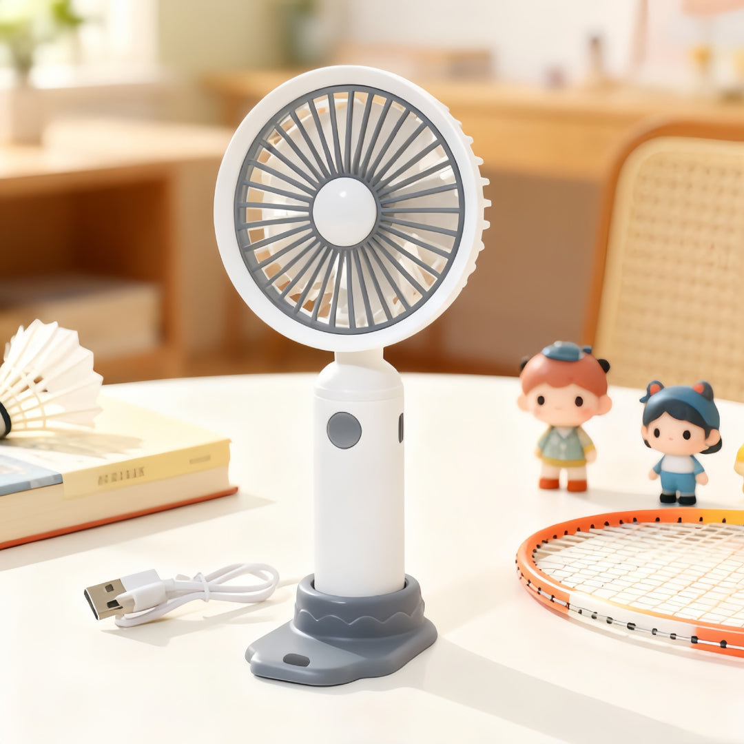Unisex compact portable USB handheld fan with foldable stand and quiet brushless motor Kalsten