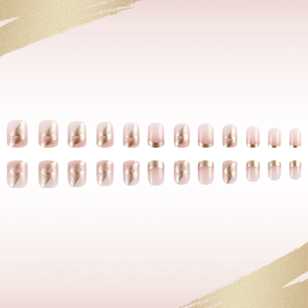 Elegant French Tip Press-On Nails with Gold Accents Kalsten
