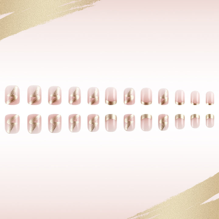 Elegant French Tip Press-On Nails with Gold Accents Kalsten
