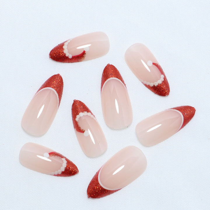 Artistic French Tip Press-On Nails with Glitter Accents Kalsten