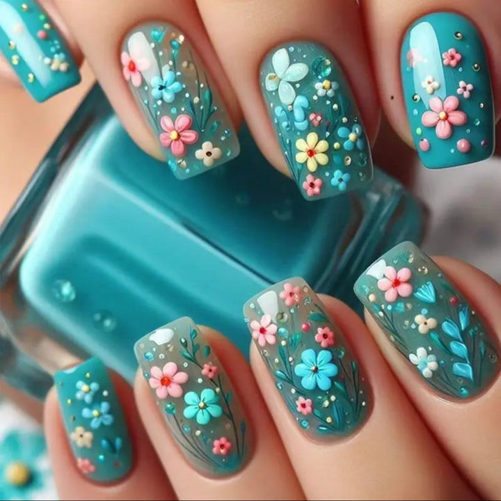 Artificial nail set with vibrant floral designs Kalsten