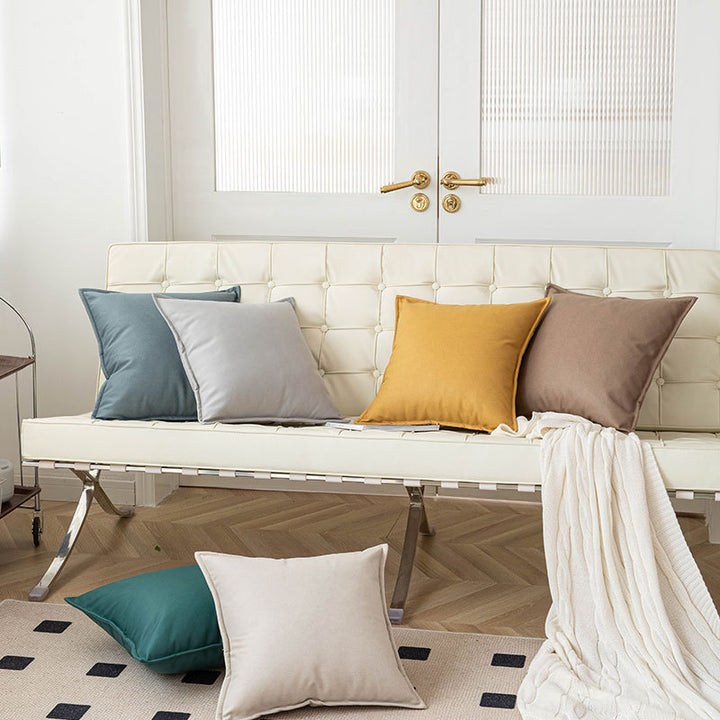 Square Piped-Edge Velvet-Look Decorative Throw Pillow with Removable Zip Cover and Plush Insert