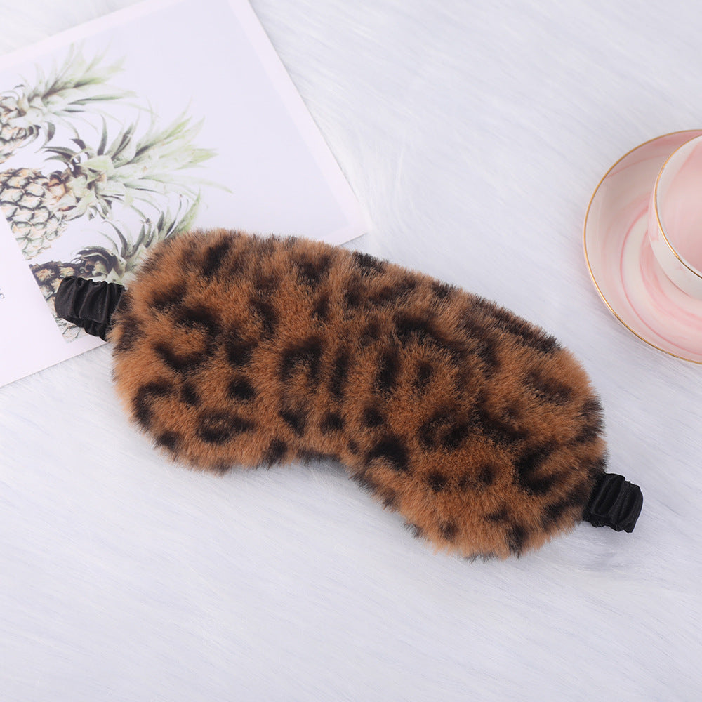 Women's luxury faux fur sleep mask with leopard print, extra soft padding and elastic comfort band Kalsten