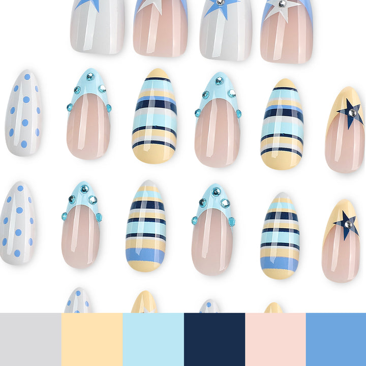 Artful stiletto nails with maritime designs Kalsten