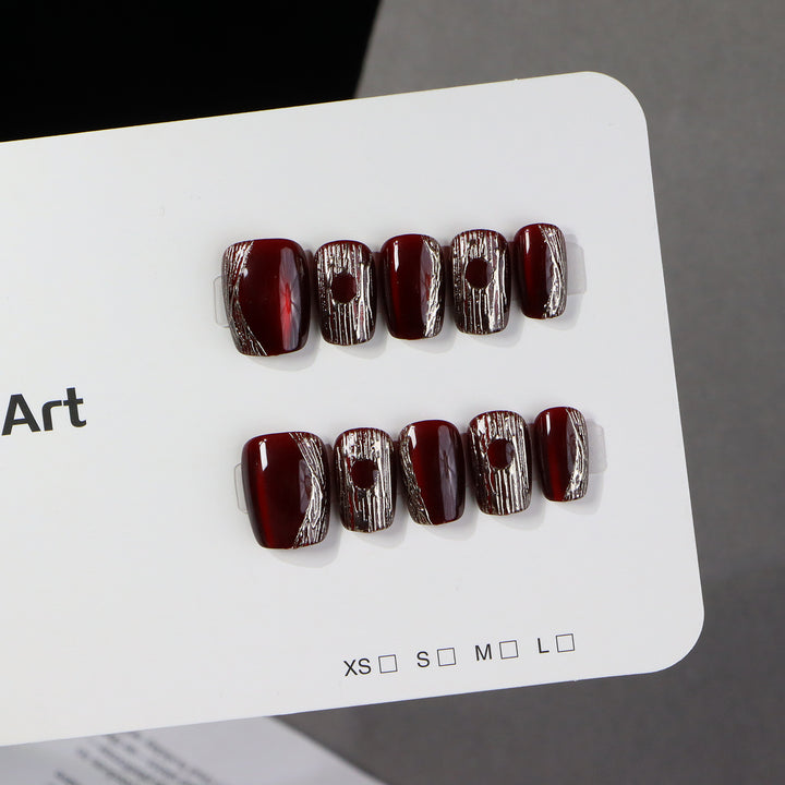 Chic Almond-Shaped Press-On Nail Set with Elegant Silver Accents Kalsten