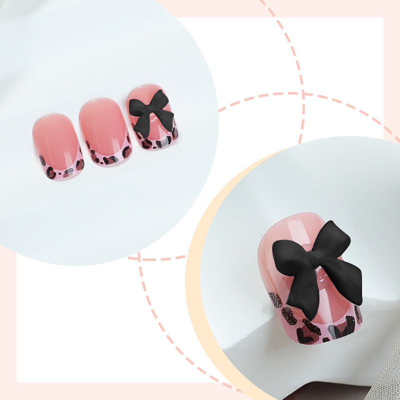 Decorative Press-On Nail Art Set with Unique Bow and Leopard Accents kalsten