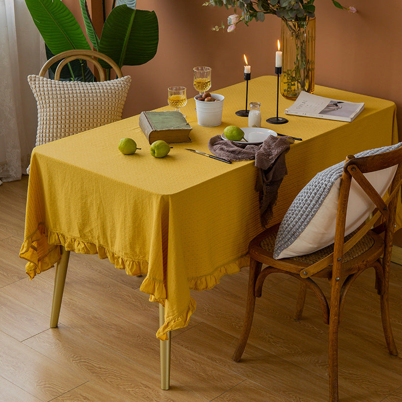 Light cotton gauze tablecloth with frill and natural structure Kalsten