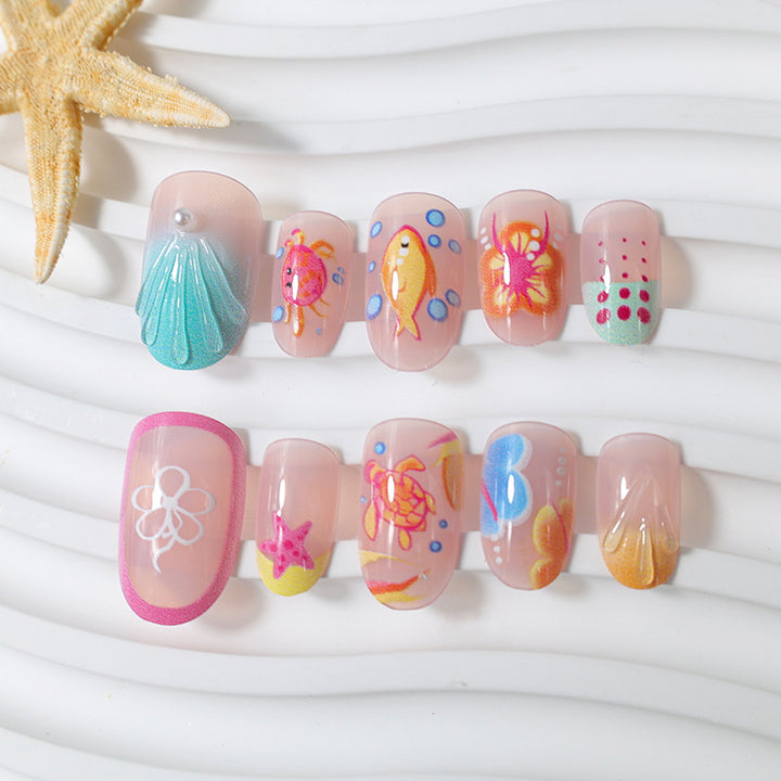 Artificial nail set with colorful floral and summery designs Kalsten