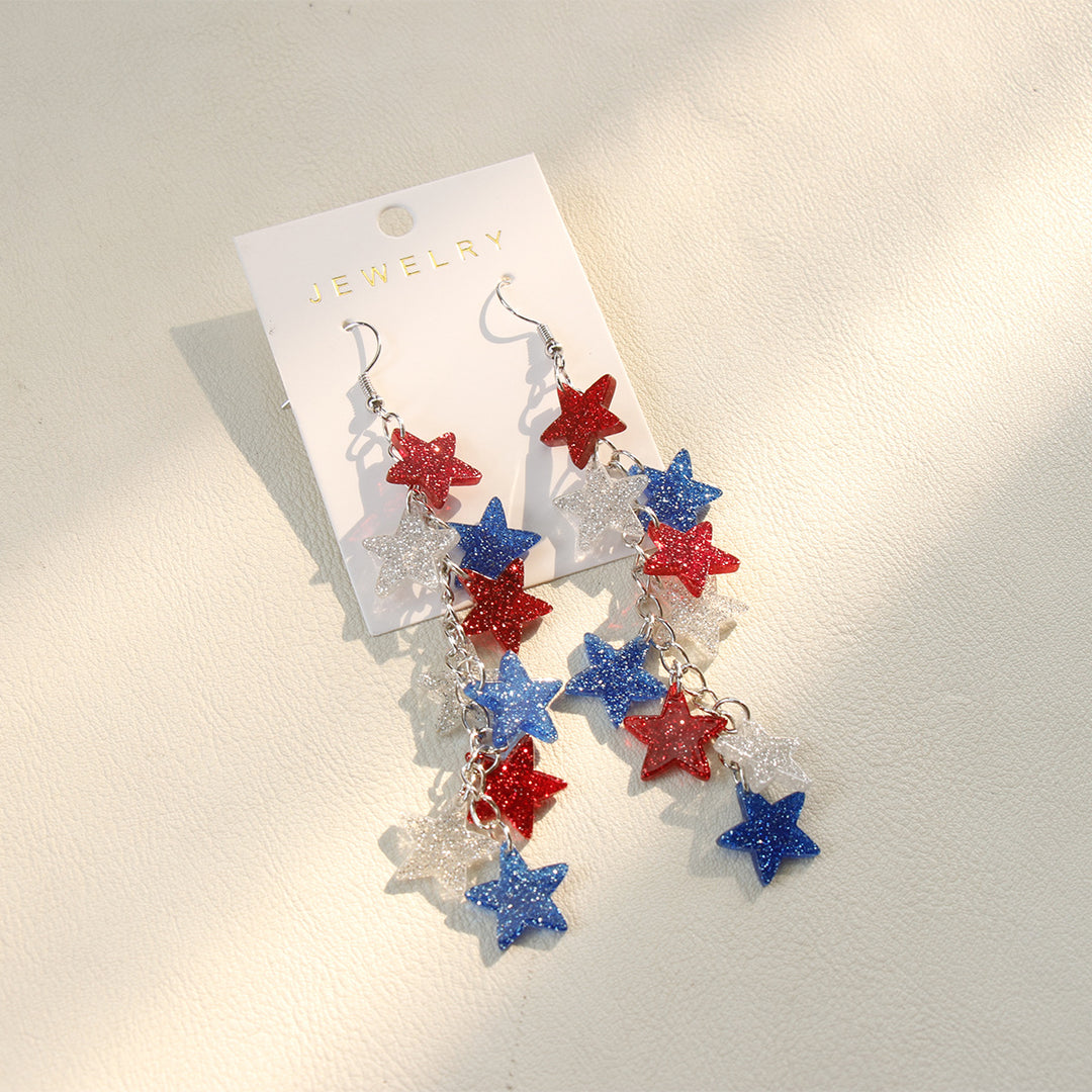Women's nan glitter star cascade dangle earrings with layered charm chain and lightweight alloy hooks Kalsten