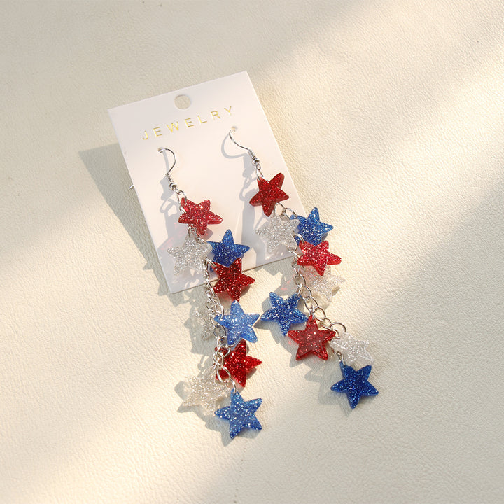 Women's nan glitter star cascade dangle earrings with layered charm chain and lightweight alloy hooks Kalsten