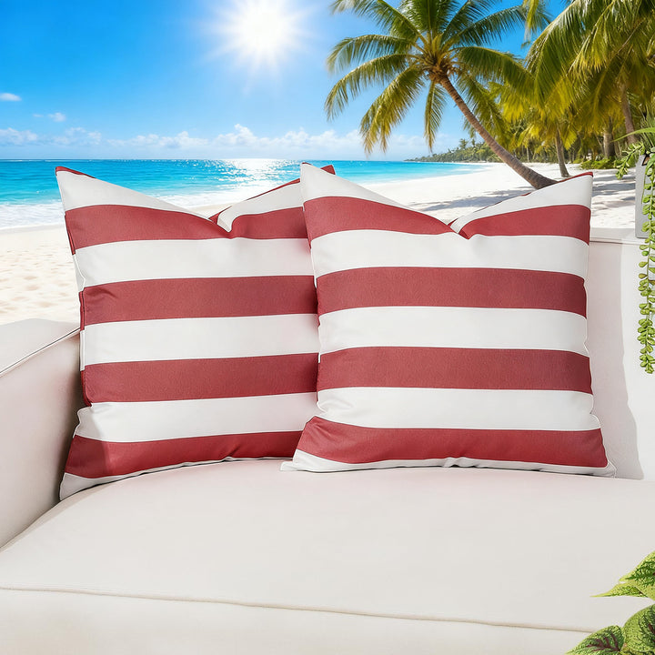 Outdoor Weather-Resistant Striped Square Throw Pillow Covers