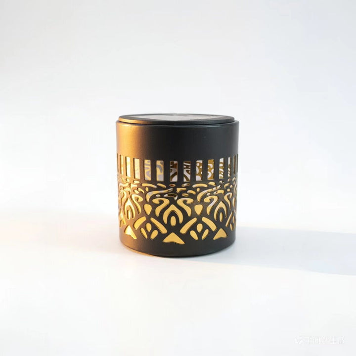 Decorative Solar-Powered Metal Lantern With Geometric Cutout And Warm LED Candle Effect Kalsten