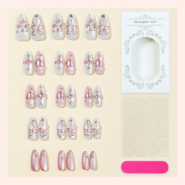 Decorative Press-On Nail Art Set with Floral and Gem Accents kalsten