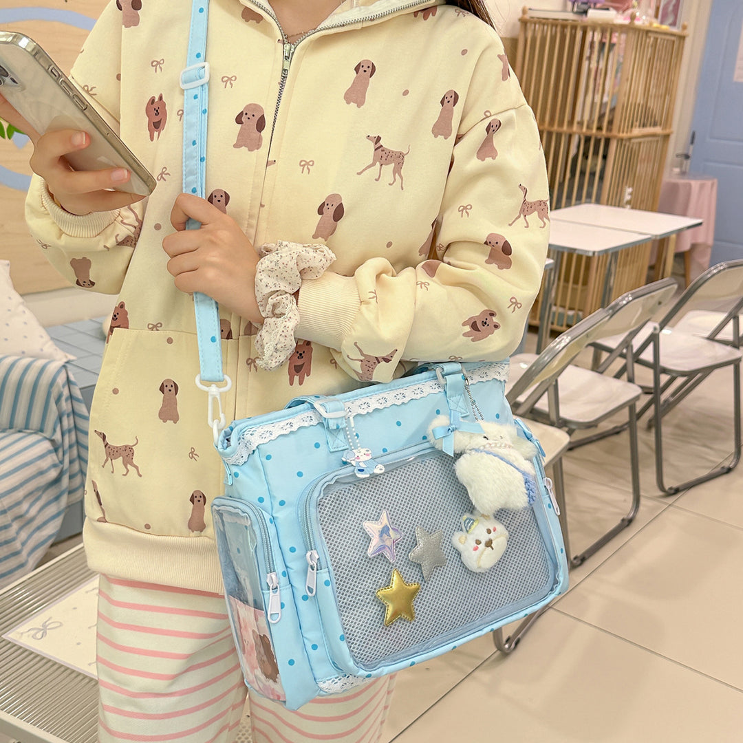 Handbag with Transparent Compartment Division and Playful Application Design Kalsten