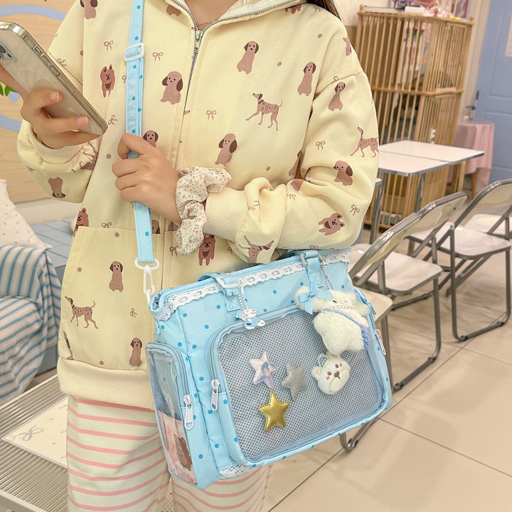 Handbag with Transparent Compartment Division and Playful Application Design Kalsten
