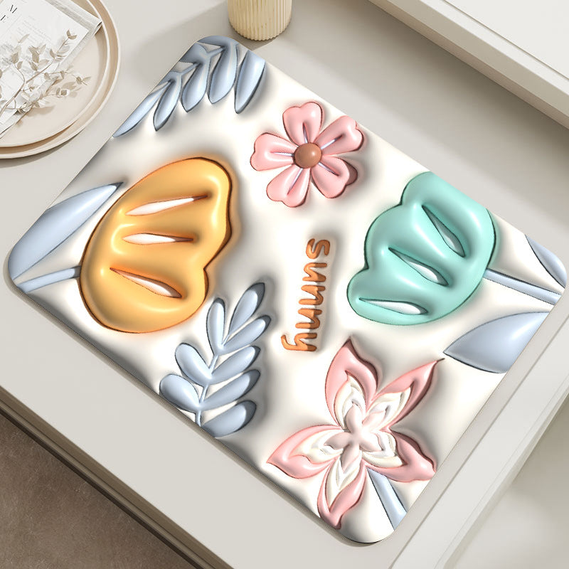 Decorative Soft Floral Patterned Kitchen Mat