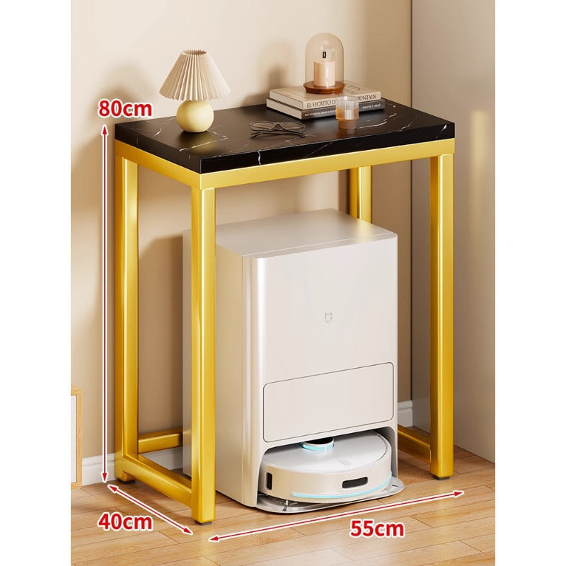 Marble Top Gold Metal Console Stand for Robot Vacuum Dock and Entryway Organizer
